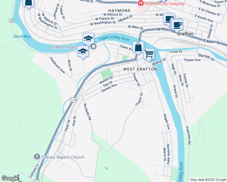 map of restaurants, bars, coffee shops, grocery stores, and more near 377 Warder Avenue in Grafton
