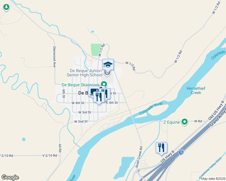 map of restaurants, bars, coffee shops, grocery stores, and more near 533 Charles Avenue in De Beque
