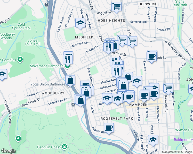 map of restaurants, bars, coffee shops, grocery stores, and more near 1512 Cox Street in Baltimore