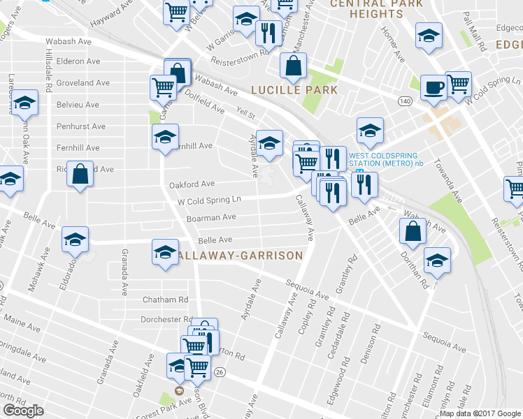 map of restaurants, bars, coffee shops, grocery stores, and more near 3746 Boarman Avenue in Baltimore