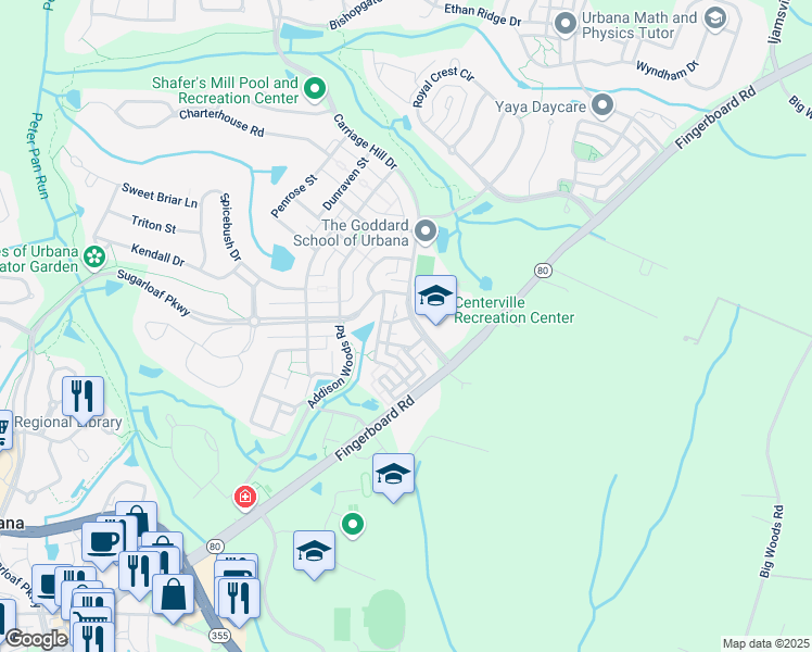 map of restaurants, bars, coffee shops, grocery stores, and more near 3656 Carriage Hill Drive in Frederick
