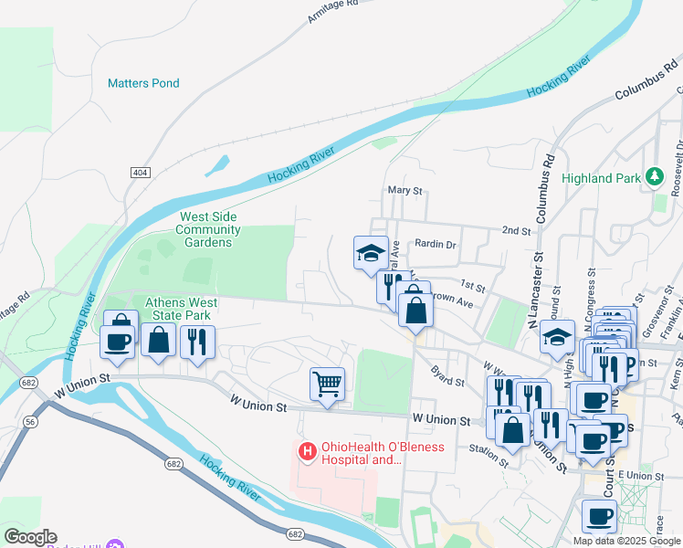 map of restaurants, bars, coffee shops, grocery stores, and more near 330 West State Street in Athens
