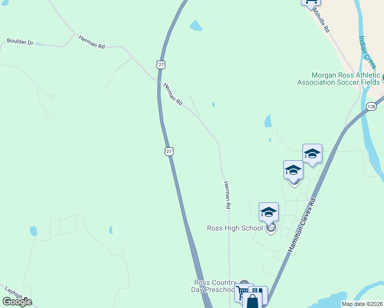 map of restaurants, bars, coffee shops, grocery stores, and more near 3381 Herman Road in Hamilton