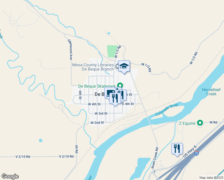 map of restaurants, bars, coffee shops, grocery stores, and more near in De Beque