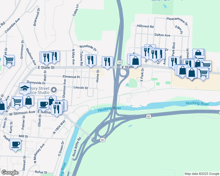 map of restaurants, bars, coffee shops, grocery stores, and more near in Athens