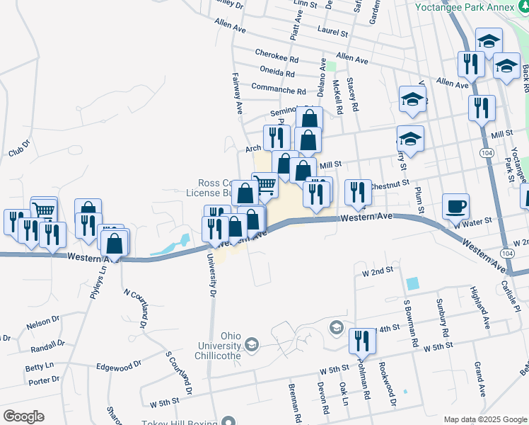 map of restaurants, bars, coffee shops, grocery stores, and more near 475 Western Avenue in Chillicothe