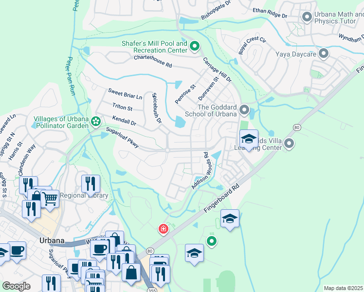 map of restaurants, bars, coffee shops, grocery stores, and more near 3816 Sugarloaf Parkway in Frederick