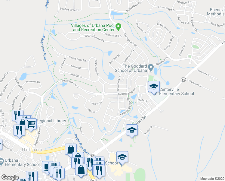 map of restaurants, bars, coffee shops, grocery stores, and more near 3816 Sugarloaf Parkway in Frederick