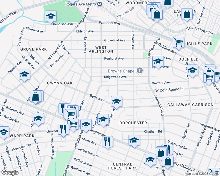 map of restaurants, bars, coffee shops, grocery stores, and more near 4211 Oakford Avenue in Baltimore