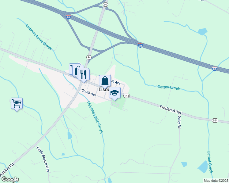 map of restaurants, bars, coffee shops, grocery stores, and more near 15901 Frederick Road in Woodbine