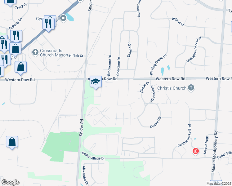 map of restaurants, bars, coffee shops, grocery stores, and more near 7155 Abilene Trail in Mason