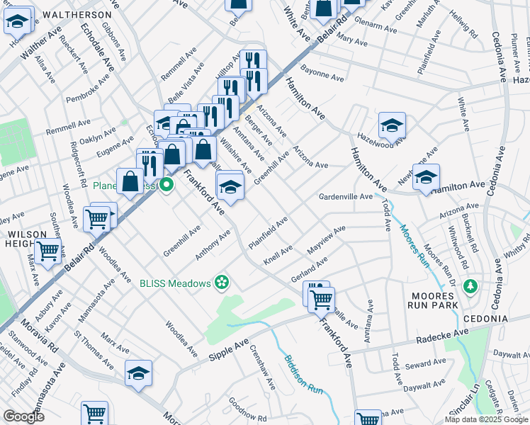 map of restaurants, bars, coffee shops, grocery stores, and more near 4500 Lasalle Avenue in Baltimore