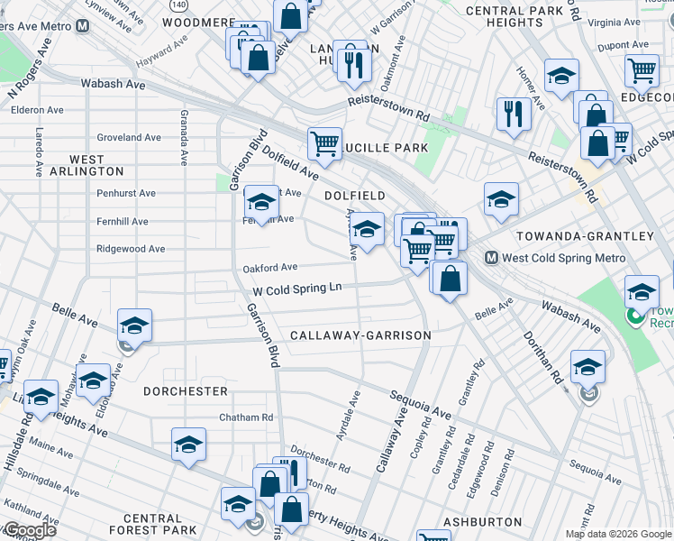 map of restaurants, bars, coffee shops, grocery stores, and more near 3807 Oakford Avenue in Baltimore