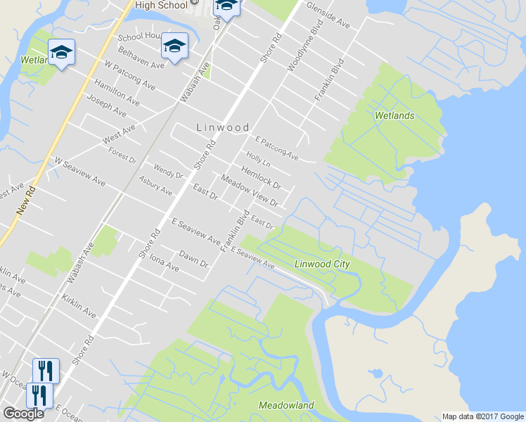 map of restaurants, bars, coffee shops, grocery stores, and more near 201 Helena Drive in Linwood