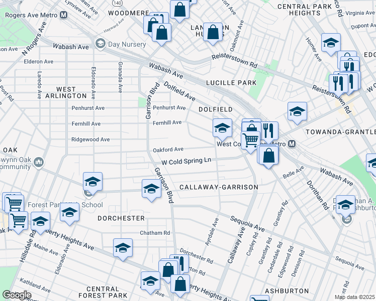 map of restaurants, bars, coffee shops, grocery stores, and more near 3813 Oakford Avenue in Baltimore