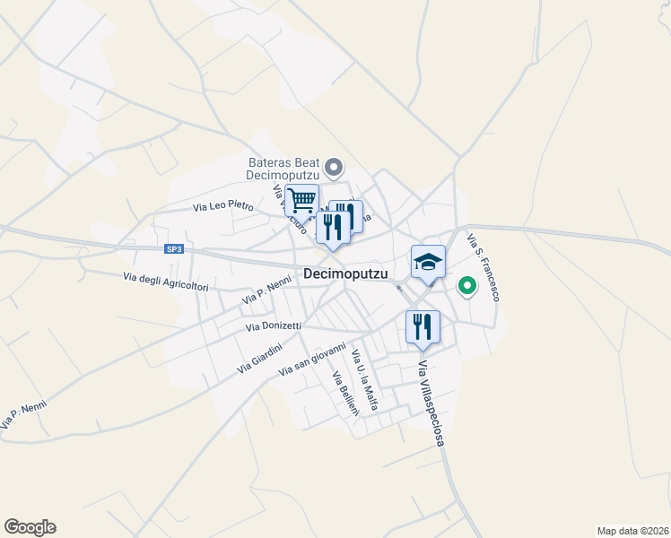map of restaurants, bars, coffee shops, grocery stores, and more near 14 Via San Basilio in Decimoputzu