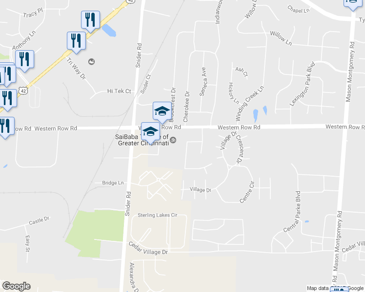 map of restaurants, bars, coffee shops, grocery stores, and more near 7155 Abilene Trail in Mason