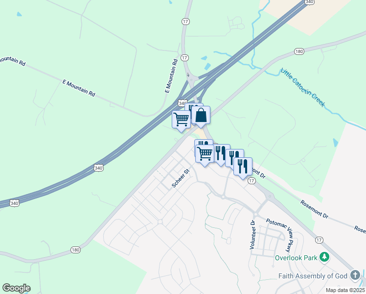 map of restaurants, bars, coffee shops, grocery stores, and more near 1501 Village Green Way in Brunswick