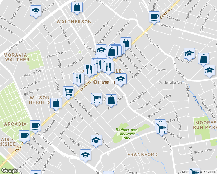 map of restaurants, bars, coffee shops, grocery stores, and more near 4304 Cook Avenue in Baltimore