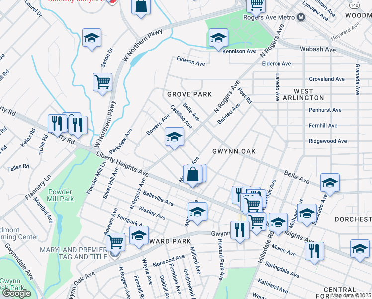 map of restaurants, bars, coffee shops, grocery stores, and more near 5310 Haddon Avenue in Baltimore
