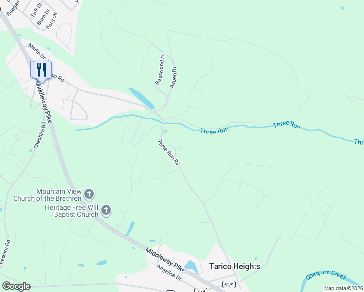 map of restaurants, bars, coffee shops, grocery stores, and more near 744 3 Run Road in Bunker Hill