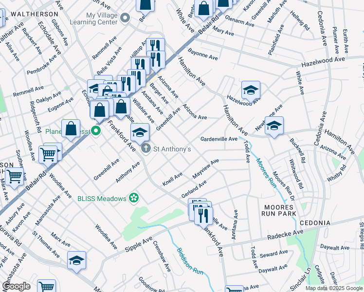 map of restaurants, bars, coffee shops, grocery stores, and more near 5504 Plainfield Avenue in Baltimore