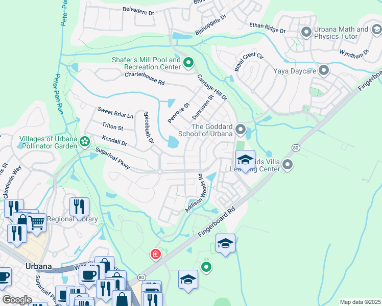 map of restaurants, bars, coffee shops, grocery stores, and more near 3926 Addison Woods Road in Frederick
