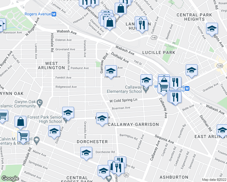 map of restaurants, bars, coffee shops, grocery stores, and more near 3924 Oakford Ave in Baltimore