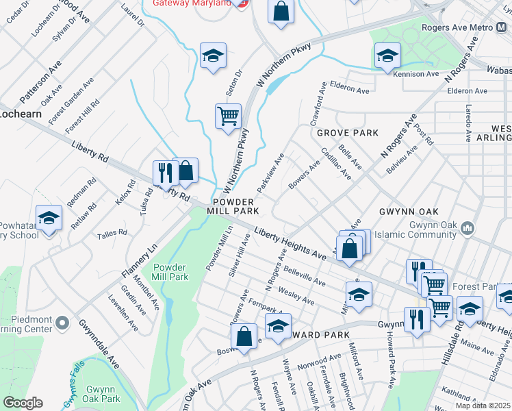 map of restaurants, bars, coffee shops, grocery stores, and more near 3607 Parkview Avenue in Baltimore