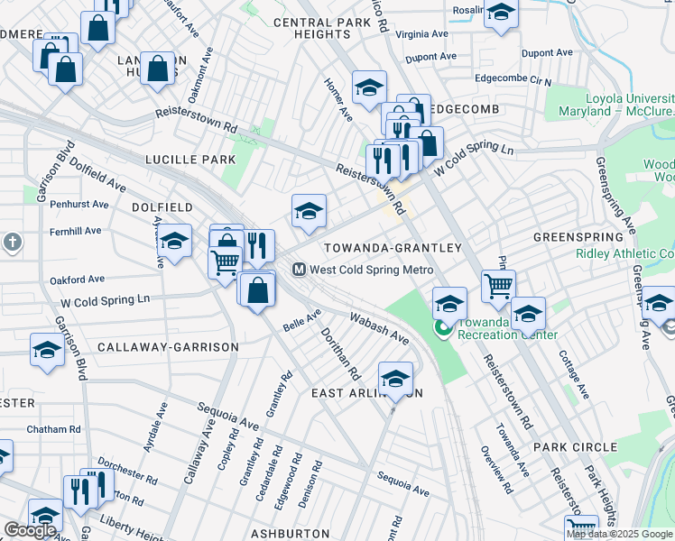 map of restaurants, bars, coffee shops, grocery stores, and more near 3048 Grantley Avenue in Baltimore
