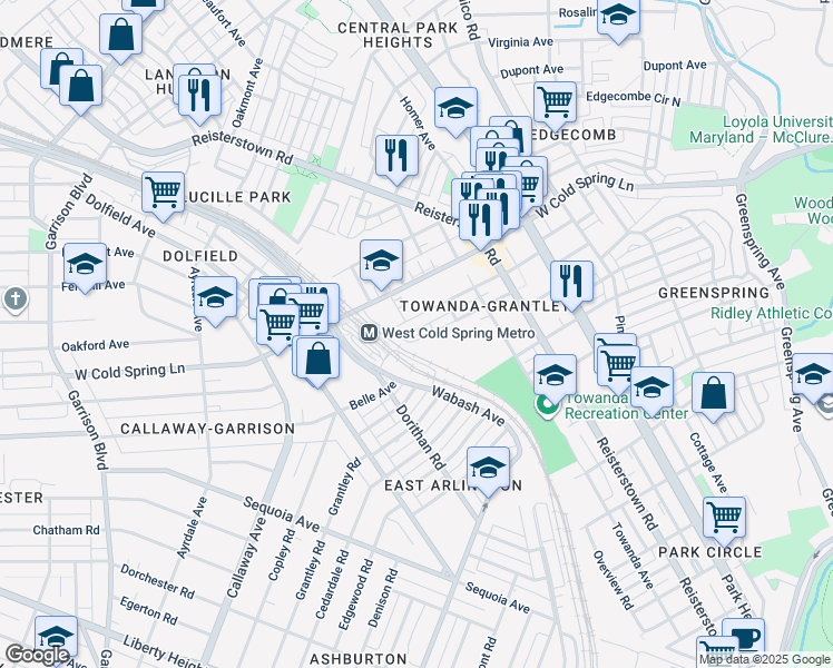 map of restaurants, bars, coffee shops, grocery stores, and more near 3048 Grantley Avenue in Baltimore