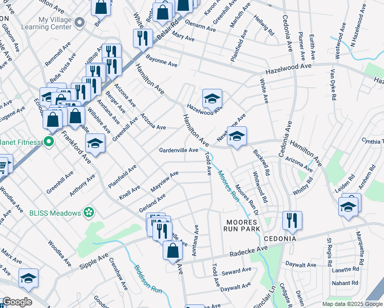 map of restaurants, bars, coffee shops, grocery stores, and more near 5623 Gardenville Avenue in Baltimore