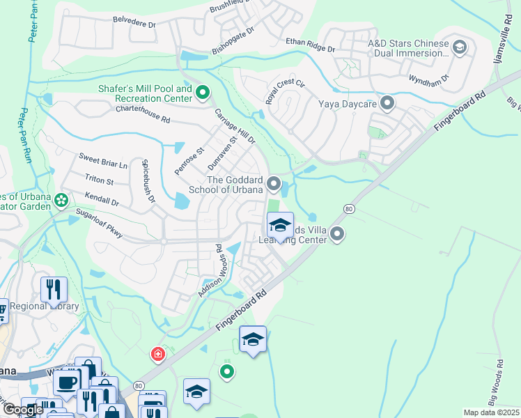 map of restaurants, bars, coffee shops, grocery stores, and more near 3806 Carriage Hill Drive in Frederick