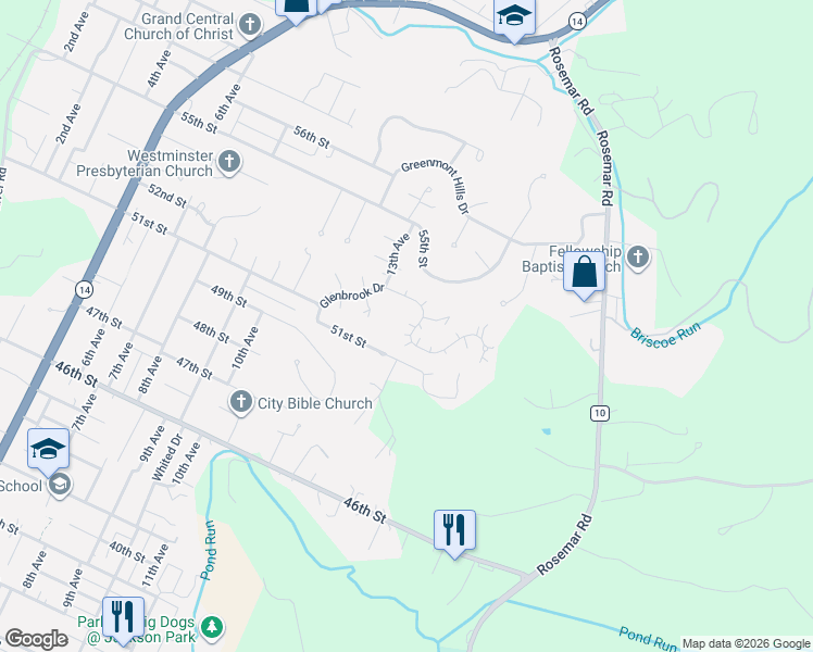 map of restaurants, bars, coffee shops, grocery stores, and more near 5120 Glenbrook Dr in Vienna