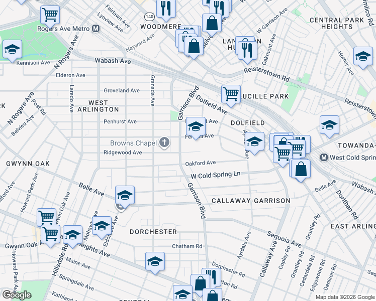 map of restaurants, bars, coffee shops, grocery stores, and more near 3928 Ridgewood Avenue in Baltimore