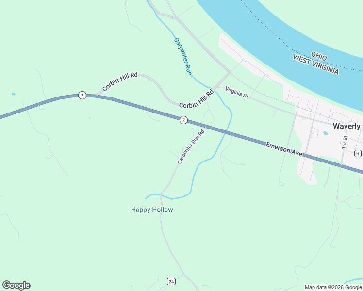 map of restaurants, bars, coffee shops, grocery stores, and more near 3167 Carpenter Run Road in Waverly