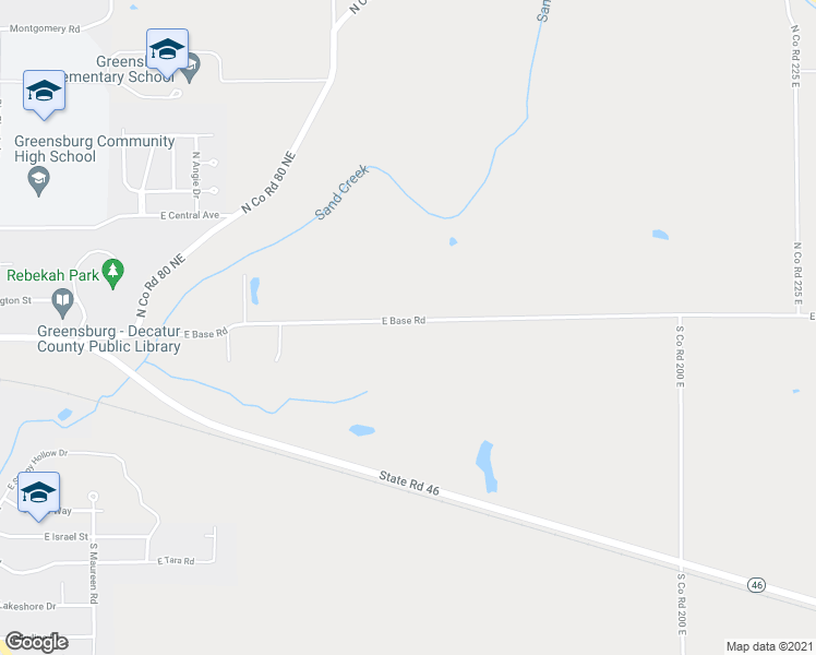 map of restaurants, bars, coffee shops, grocery stores, and more near 613 East Base Road in Greensburg