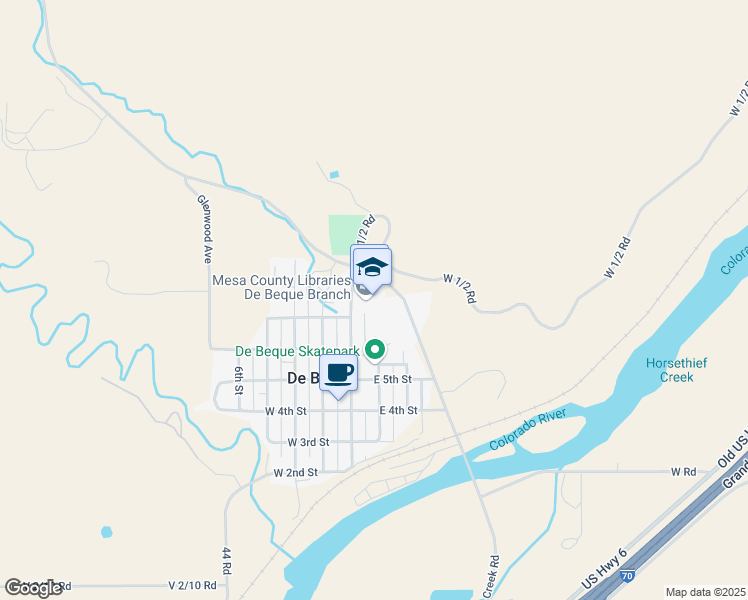 map of restaurants, bars, coffee shops, grocery stores, and more near 730 Minter Avenue in De Beque