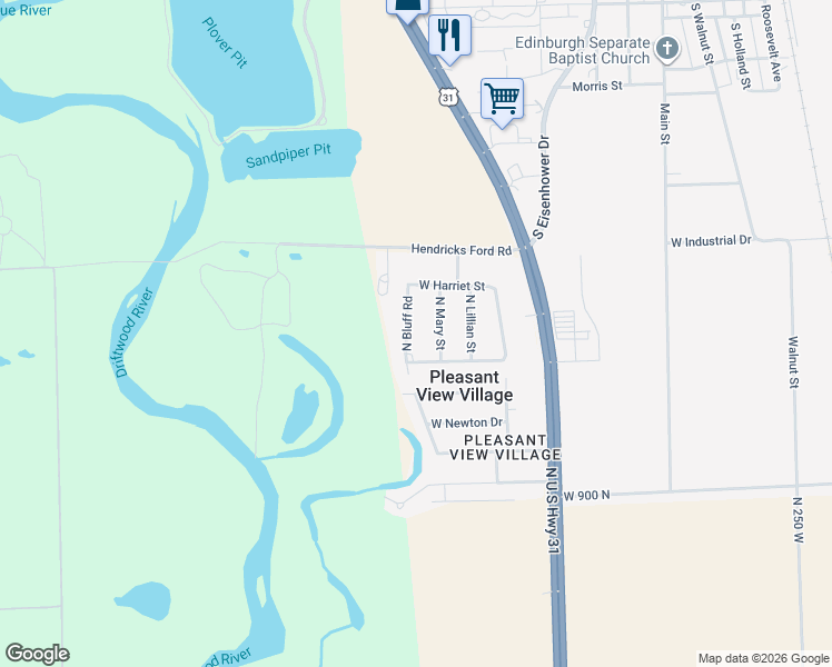 map of restaurants, bars, coffee shops, grocery stores, and more near 15147 North Bluff Road in Edinburgh