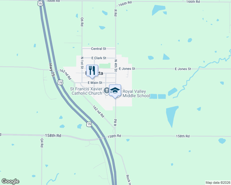 map of restaurants, bars, coffee shops, grocery stores, and more near R Road in Mayetta