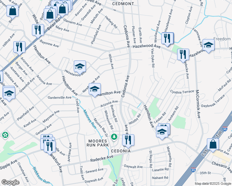 map of restaurants, bars, coffee shops, grocery stores, and more near 4919 Hamilton Avenue in Baltimore