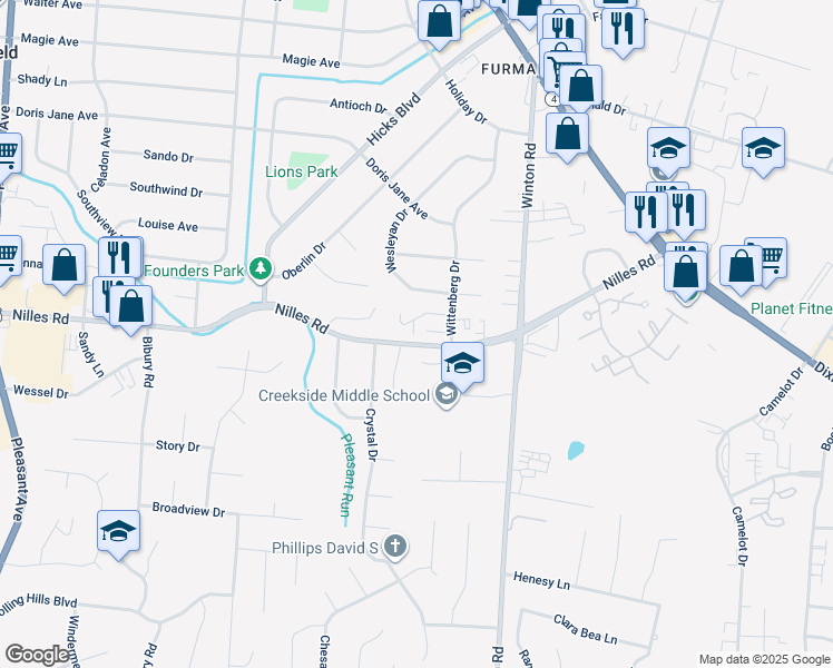 map of restaurants, bars, coffee shops, grocery stores, and more near 1133 Governors Drive in Fairfield