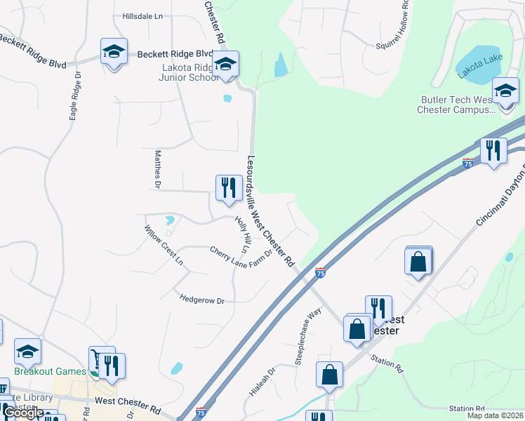 map of restaurants, bars, coffee shops, grocery stores, and more near 8634 Lesourdsville West Chester Road in Butler County