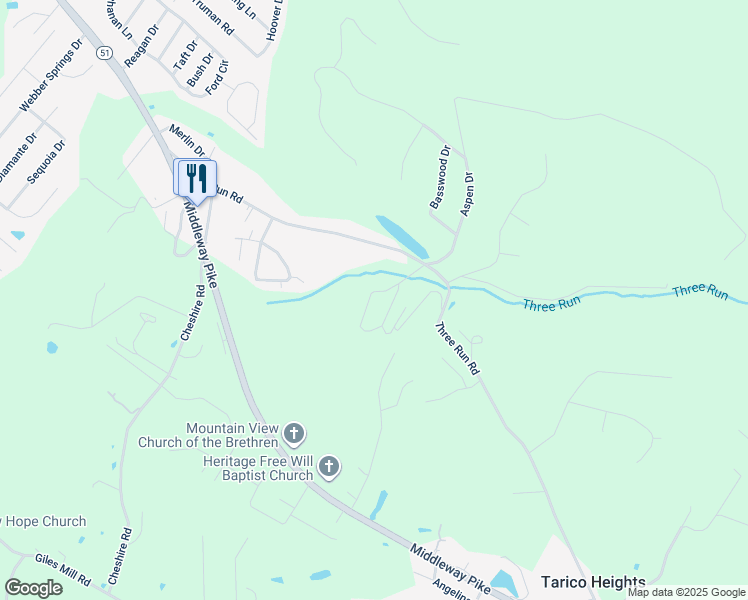 map of restaurants, bars, coffee shops, grocery stores, and more near 264 Aspen Drive in Bunker Hill