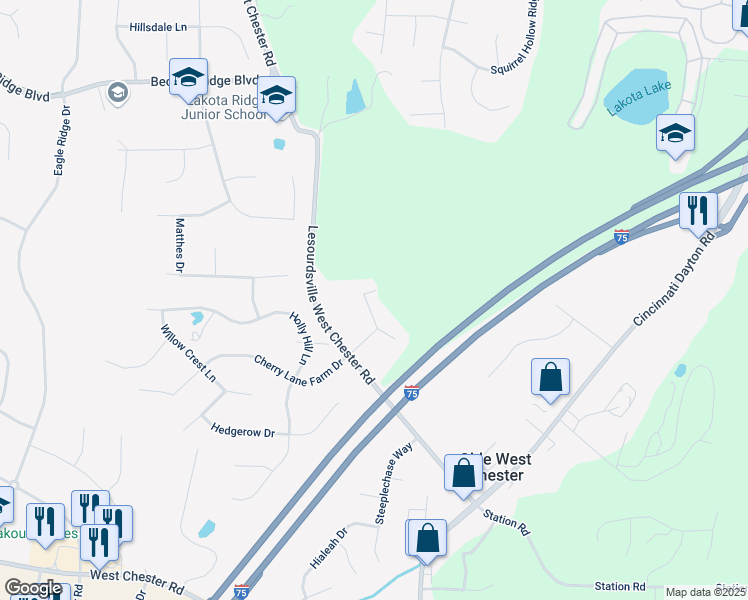 map of restaurants, bars, coffee shops, grocery stores, and more near 8580 Kates Way in Butler County