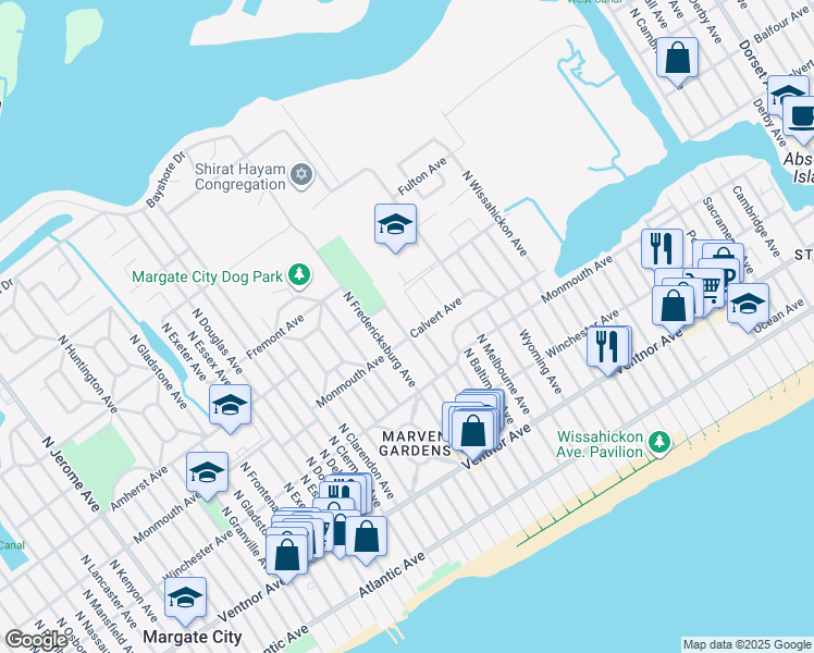 map of restaurants, bars, coffee shops, grocery stores, and more near 306 Waldon Drive in Ventnor City