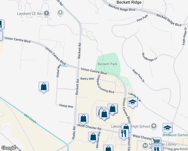 map of restaurants, bars, coffee shops, grocery stores, and more near 5531 Chappell Crossing Boulevard in Butler County
