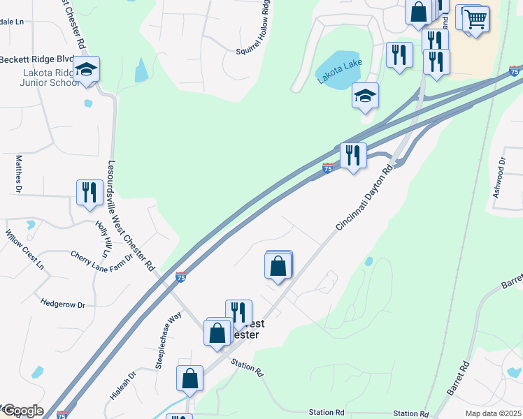 map of restaurants, bars, coffee shops, grocery stores, and more near 6136 Birkdale Drive in Butler County