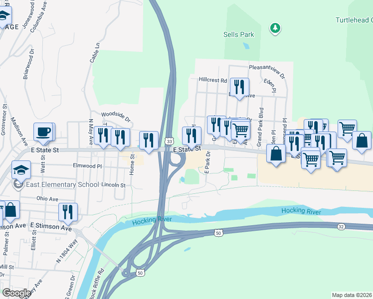 map of restaurants, bars, coffee shops, grocery stores, and more near in Athens