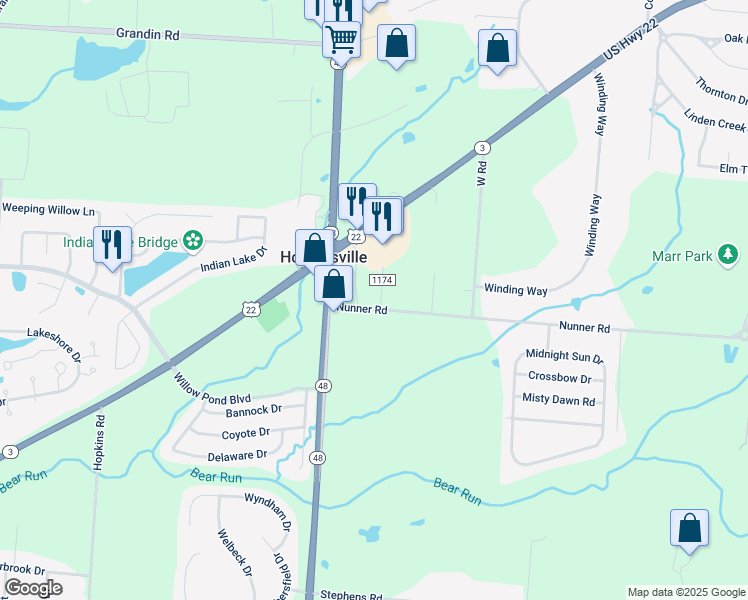 map of restaurants, bars, coffee shops, grocery stores, and more near 6693 Beeler Drive in Maineville